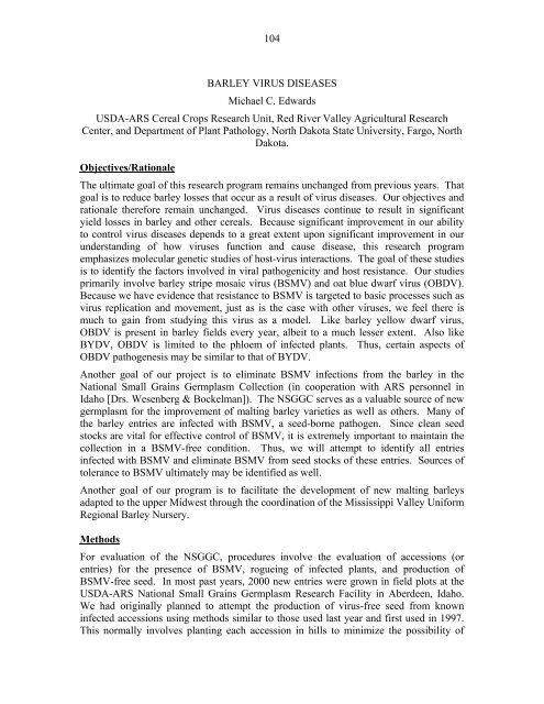 Annual Progress Report on Malting Barley Research March, 2002