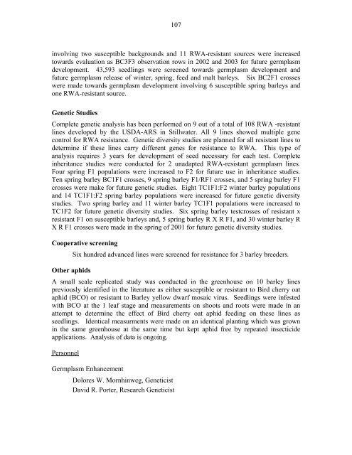 Annual Progress Report on Malting Barley Research March, 2002