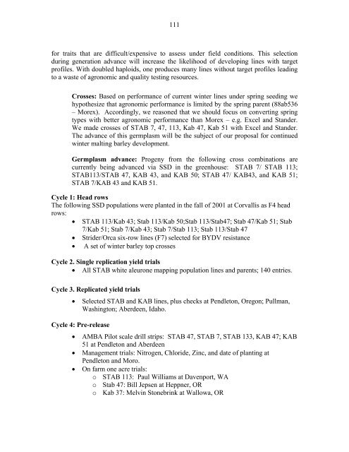 Annual Progress Report on Malting Barley Research March, 2002