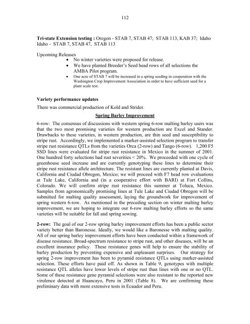 Annual Progress Report on Malting Barley Research March, 2002