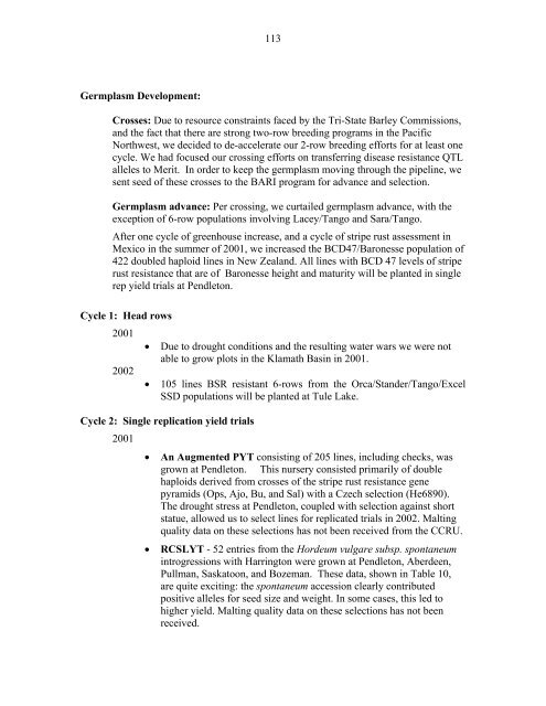 Annual Progress Report on Malting Barley Research March, 2002