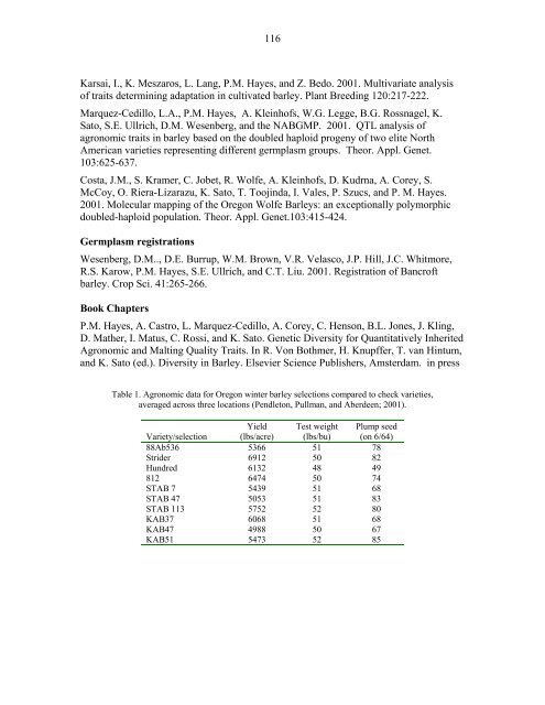 Annual Progress Report on Malting Barley Research March, 2002