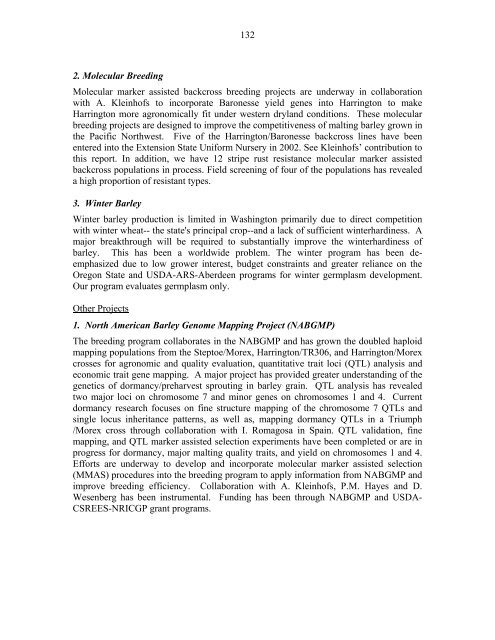 Annual Progress Report on Malting Barley Research March, 2002