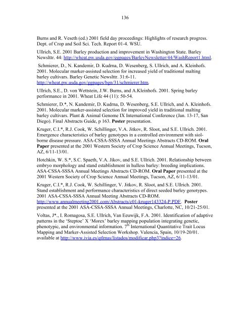 Annual Progress Report on Malting Barley Research March, 2002