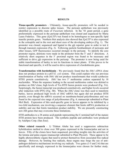 Annual Progress Report on Malting Barley Research March, 2002