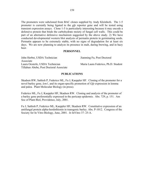 Annual Progress Report on Malting Barley Research March, 2002