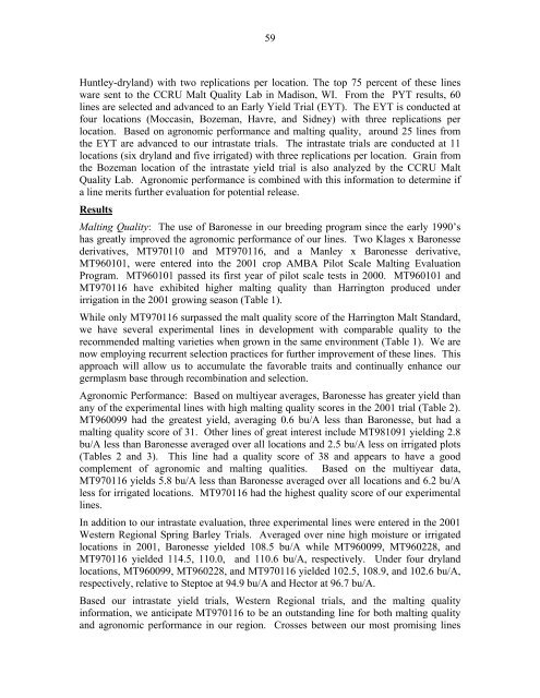 Annual Progress Report on Malting Barley Research March, 2002