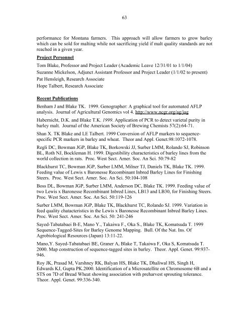 Annual Progress Report on Malting Barley Research March, 2002