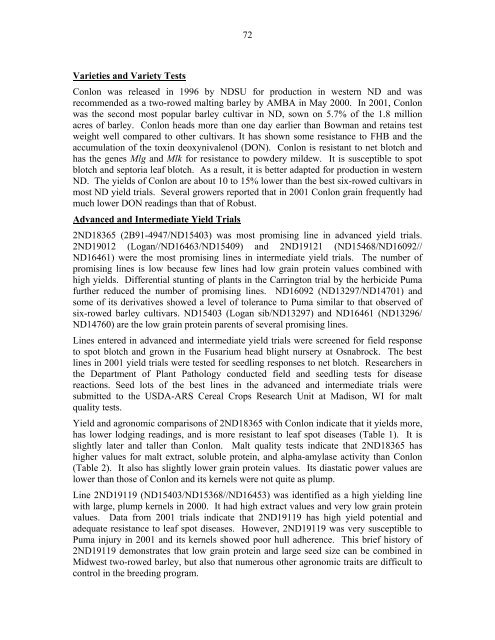 Annual Progress Report on Malting Barley Research March, 2002