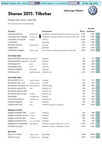 Prisliste SKABELON - E-Shop - Volkswagen