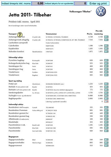 Prisliste SKABELON - E-Shop - Volkswagen