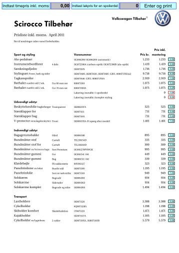 Prisliste SKABELON - E-Shop - Volkswagen