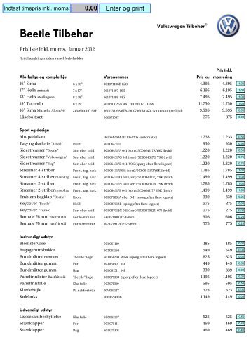 Prisliste SKABELON - E-Shop - Volkswagen