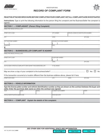 INV 172A, Record of Complaint Form - California Department of ...