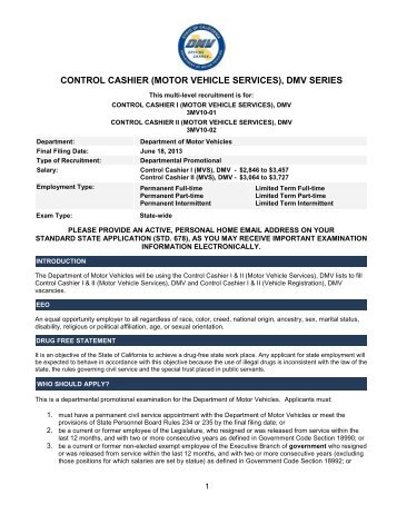 control cashier (motor vehicle services), dmv series - California ...