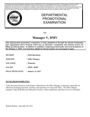 Manager V, DMV, Winnetka ( PDF ) - California Department of Motor ...