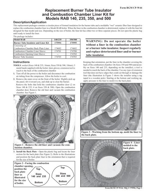 Replacement Burner Tube Insulator and Combustion Chamber Liner