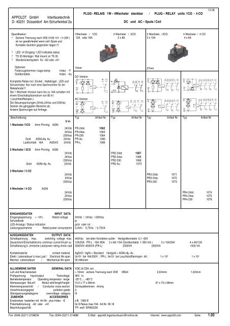 Catalog relay units - Appoldt GmbH