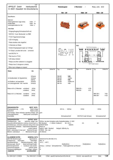 Catalog relay units - Appoldt GmbH