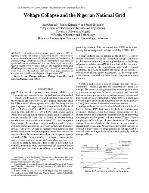 Voltage Collapse and the Nigerian National Grid - Covenant ...