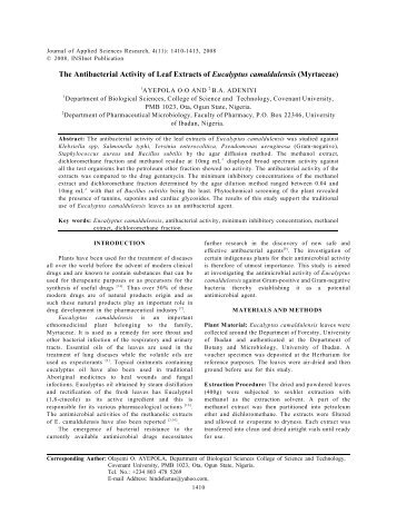The Antibacterial Activity of Leaf Extracts of Eucalyptus - Covenant ...
