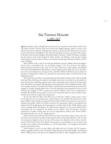 Sir Thomas Malory - Broadview Press Publisher's Blog