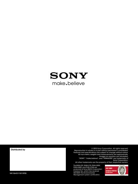 BVM-L / PVM-L Series - Sony Professional Solutions Asia Pacific