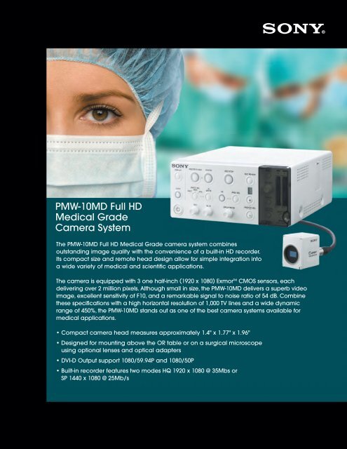 PMW-10MD Full HD Medical Grade Camera System - Sony