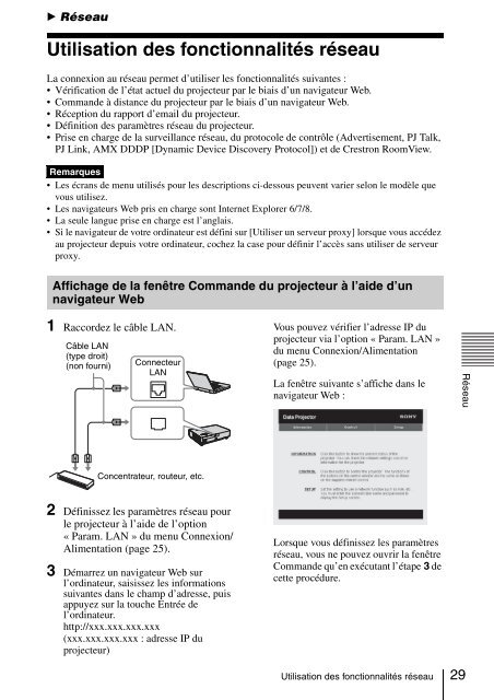 Utilisation de la fonction Présentation via le réseau - Sony