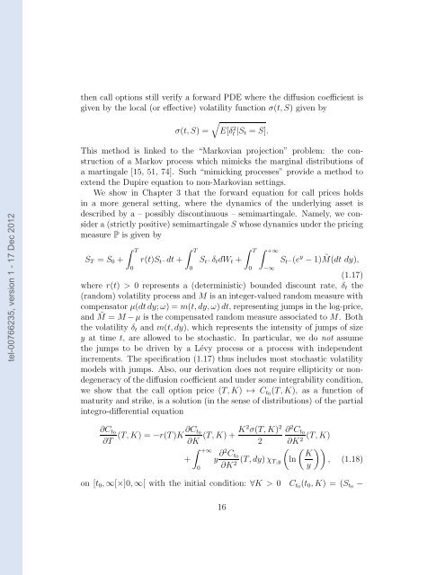 Projection markovienne de processus stochastiques