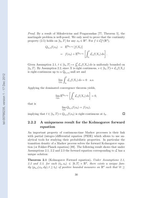 Projection markovienne de processus stochastiques