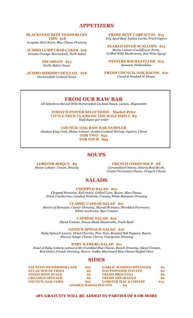 Council Oak Menu - Seminole Hard Rock Tampa