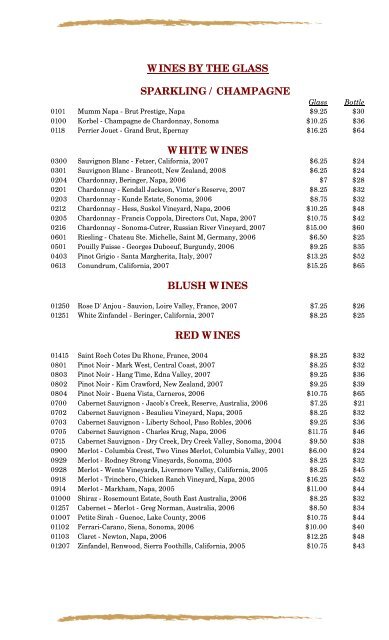 08-04-09 Main Menu Council Oak Wine List - Seminole Hard Rock ...
