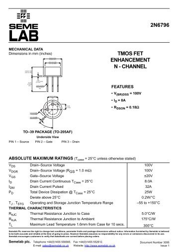 2N6796 TMOS FET ENHANCEMENT N - CHANNEL - SemeLAB