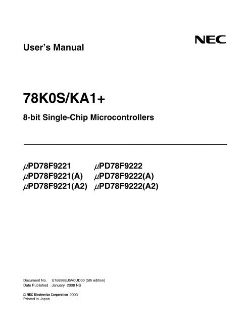 78K0S/KA1+ 8-bit Single-Chip Microcontrollers UD