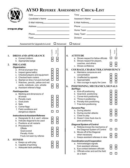 Referee Assessment Checklist - AYSO