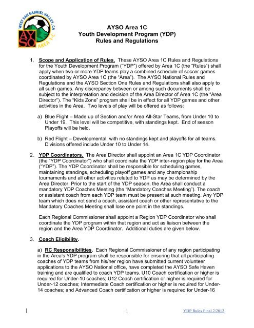 YDP Rules Ref Changes 2012 02 AYSO Area 1 C