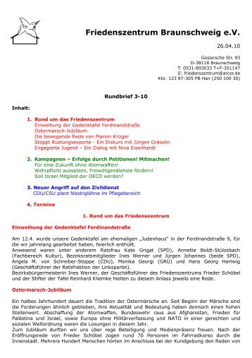 Rundbrief 03/10 - Friedenszentrum Braunschweig