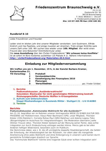 Rundbrief 08/10 - Friedenszentrum Braunschweig