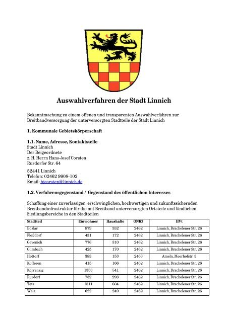 Auswahlverfahren Stadt Linnich - Breitband.NRW