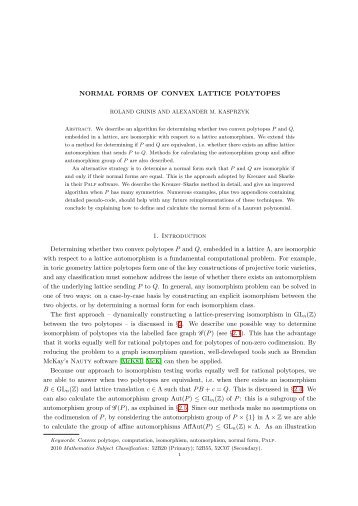 NORMAL FORMS OF CONVEX LATTICE POLYTOPES 1 ... - Magma