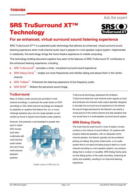 SRS TruSurround XT™ Technology - Toshiba SRS TruSurround XT™ Technology - Toshiba