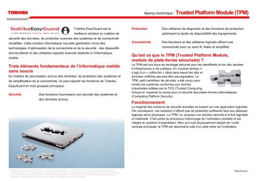 Aperçu technique : Trusted Platform Module (TPM) - Toshiba