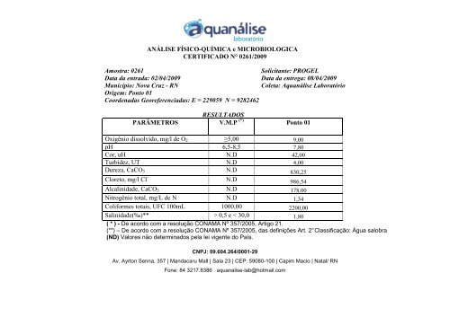 ANÁLISE FÍSICO-QUÍMICA e MICROBIOLOGICA CERTIFICADO N ...