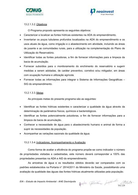 EIA – Estudo de Impacto Ambiental - AHE Davinópolis V6.1 - Ibama