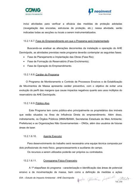 EIA – Estudo de Impacto Ambiental - AHE Davinópolis V6.1 - Ibama