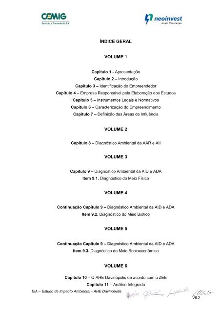 EIA – Estudo de Impacto Ambiental - AHE Davinópolis V6.1 - Ibama