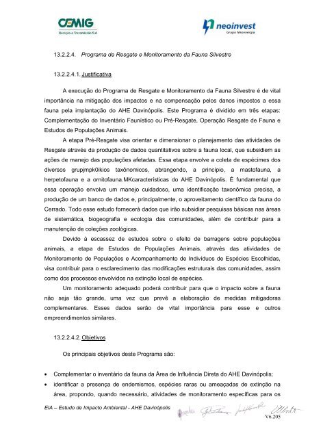 EIA – Estudo de Impacto Ambiental - AHE Davinópolis V6.1 - Ibama