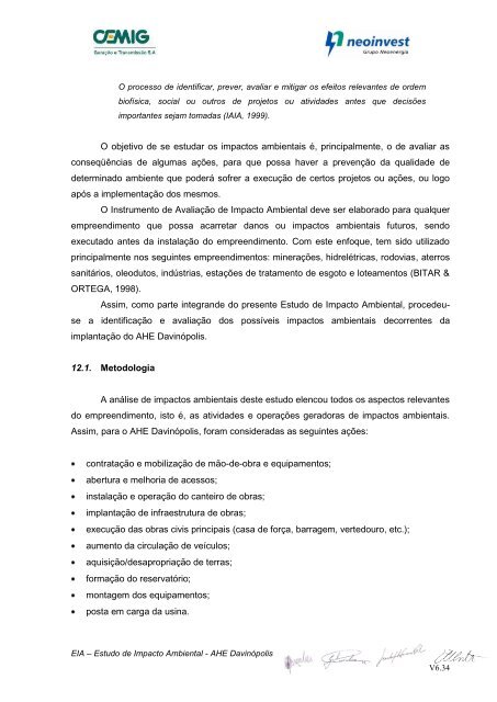EIA – Estudo de Impacto Ambiental - AHE Davinópolis V6.1 - Ibama