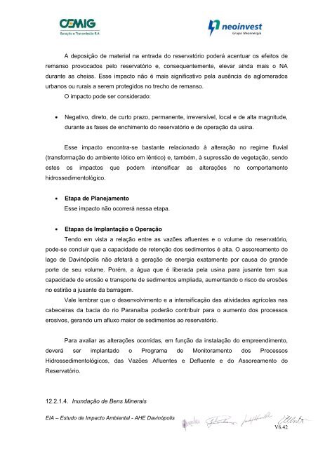 EIA – Estudo de Impacto Ambiental - AHE Davinópolis V6.1 - Ibama